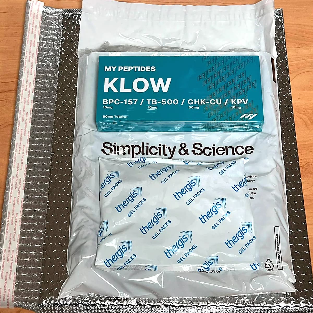A product box packed with a frozen gel pack